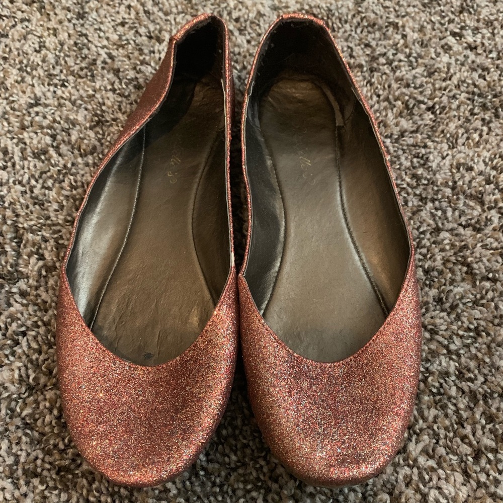 Rose gold glittery ballet flats